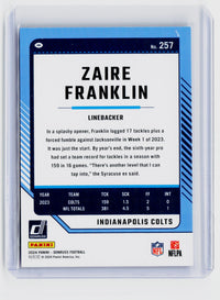 2024 Panini Donruss Football Zaire Franklin #257 Serial-Numbered /150 - back