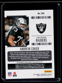 2024 Panini Contenders Football Rookie Ticket Andrew Coker #299 Green Laser Auto - back