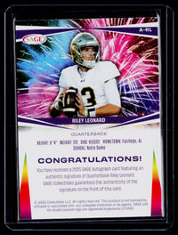 2025 SAGE Autograph Riley Leonard Notre Dame Auto #A-RL - back