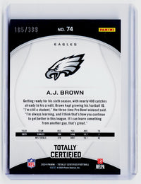 2024 Panini Totally Certified Football A.J. Brown #74 Mirror Neon Orange /399 - back
