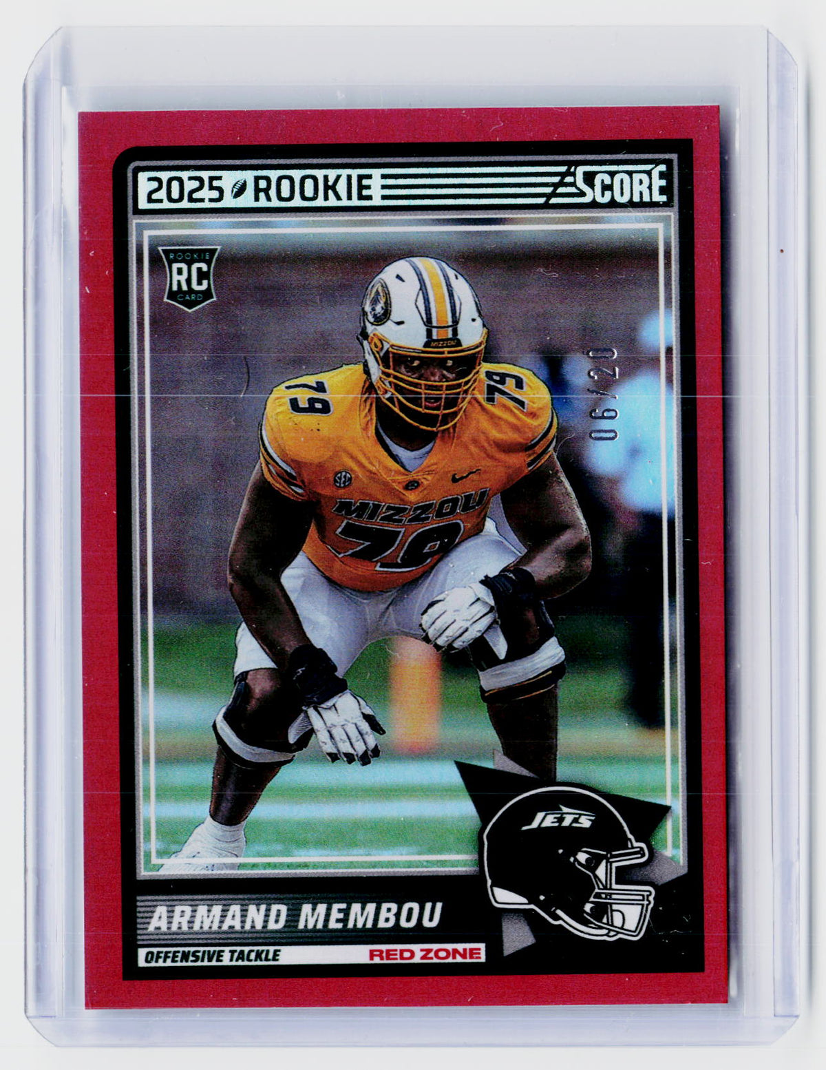 2025 Panini Score Football Armand Membou Red Zone Rookie #70 New York Jets - front