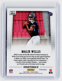 2022 Panini Prizm Football Prizm Rookie Malik Willis PFR-3 - back