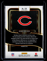 2024 Panini Select Football Rome Odunze Premier Level RC #136 Chicago Bears - back