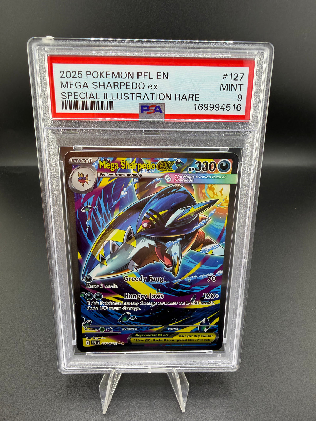 2025 Pokémon Phantasmal Flames Mega Sharpedo ex Special Illustration Rare #127/094 PSA 9 - front