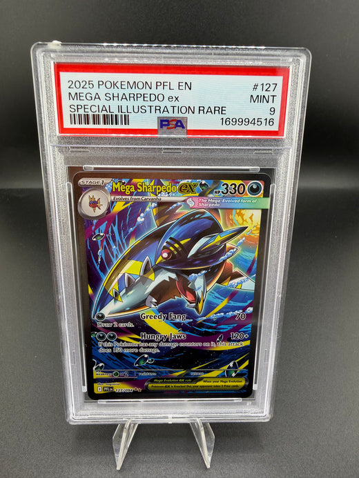 2025 Pokémon Phantasmal Flames Mega Sharpedo ex Special Illustration Rare #127/094 PSA 9 - front