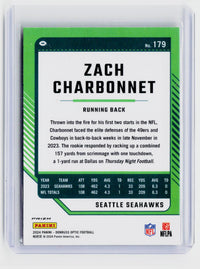 2024 Panini Donruss Optic Zach Charbonnet Orange Pandora #179 Seattle Seahawks - back
