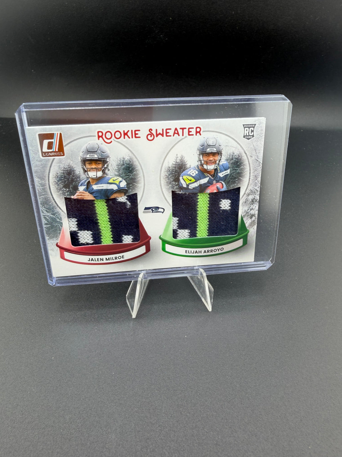 2025 Panini Donruss Rookie Sweater Jalen Milroe Elijah Arroyo Seattle Seahawks SWED-SEA - front