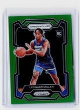 2023-24 Panini Prizm Green Prizm Rookie Leonard Miller #155 Minnesota Timberwolves - front