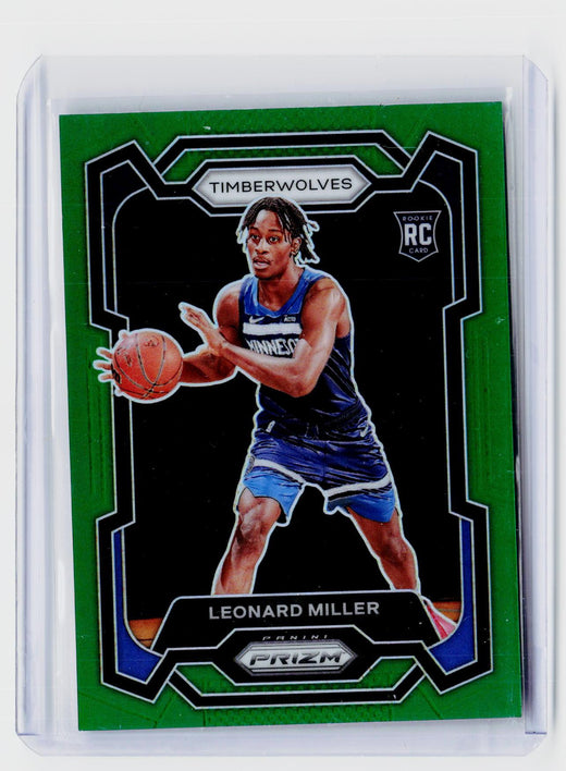2023-24 Panini Prizm Green Prizm Rookie Leonard Miller #155 Minnesota Timberwolves - front