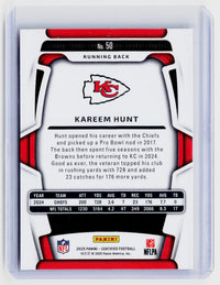 2025 Panini Certified Kareem Hunt Mirror Red /99 #50 Kansas City Chiefs - back