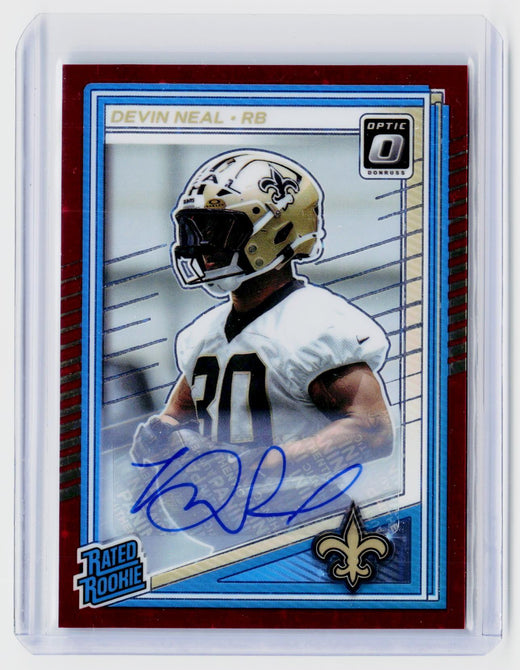 2025 Panini Donruss Optic Devin Neal Rated Rookie Signatures Blue Auto /50 #282 - front