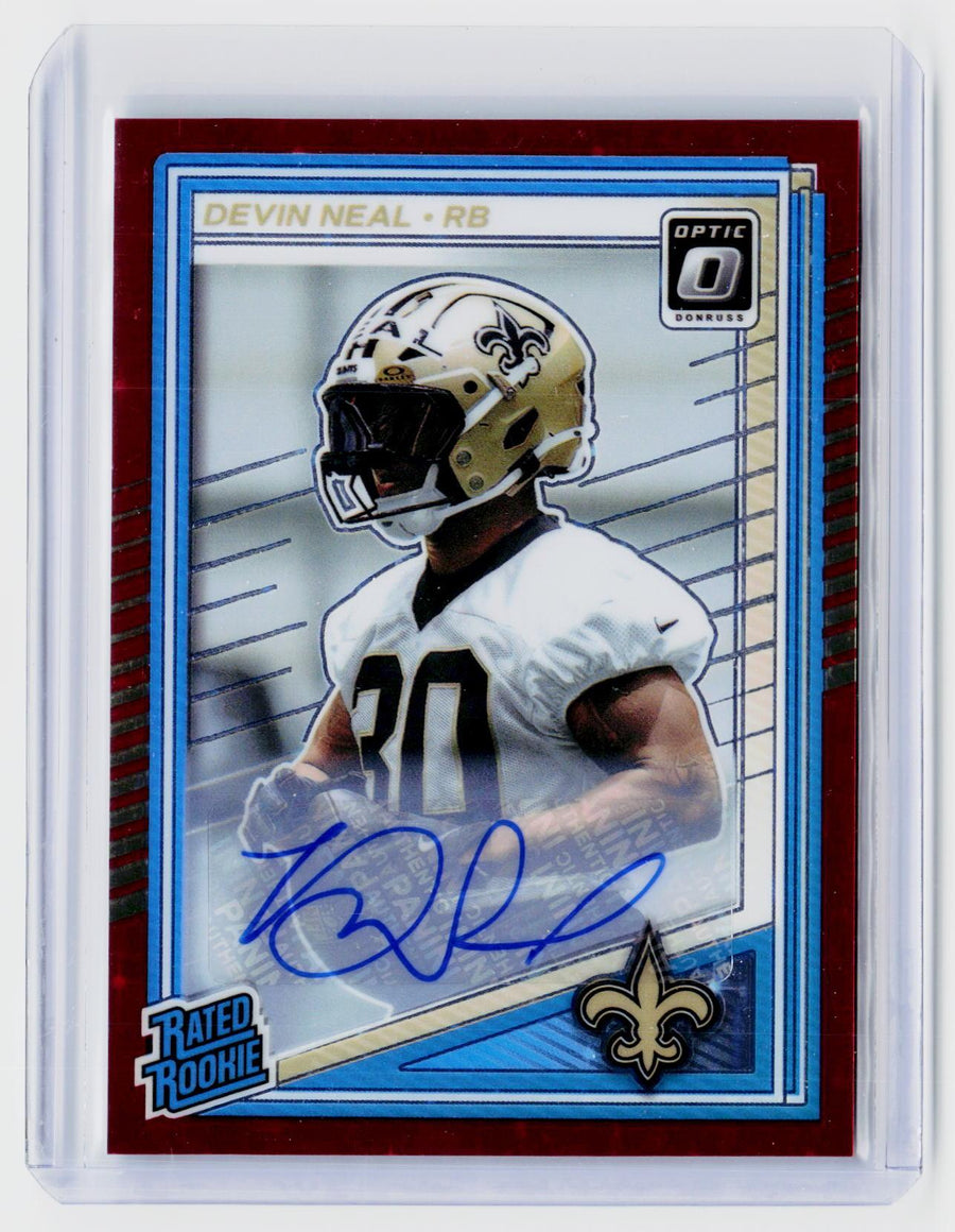 2025 Panini Donruss Optic Devin Neal Rated Rookie Signatures Blue Auto /50 #282 - front