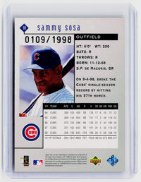 1999 Upper Deck Black Diamond Diamond Cut Sammy Sosa #18 /1998 - back