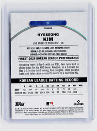 2025 Topps Finest Korean League Performance Hye-seong Kim RC #27 325/325 Dodgers - back