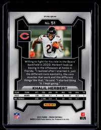 2023 Panini Prizm Football Khalil Herbert #51 Chicago Bears - back