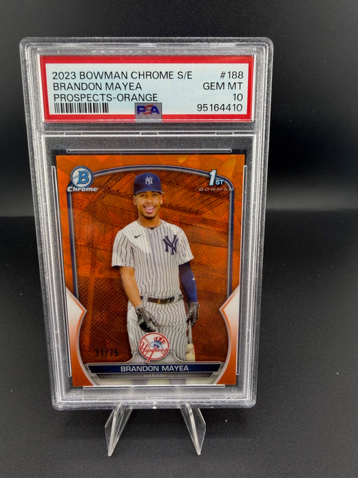 2023 Topps Bowman Chrome Prospects Orange Brandon Mayea #188 PSA 10 /25 Yankees - front