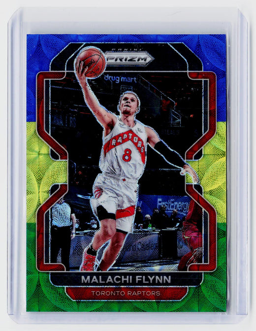 2021-22 Panini Prizm Basketball Malachi Flynn Blue Yellow Green Prizm #111 Toronto Raptors - front
