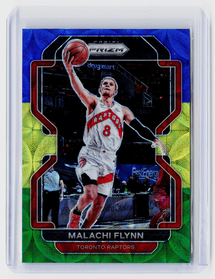 2021-22 Panini Prizm Basketball Malachi Flynn Blue Yellow Green Prizm #111 Toronto Raptors - front
