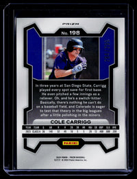 2024 Panini Prizm Baseball Cole Carrigg Red Prizms #198 284/299 - back