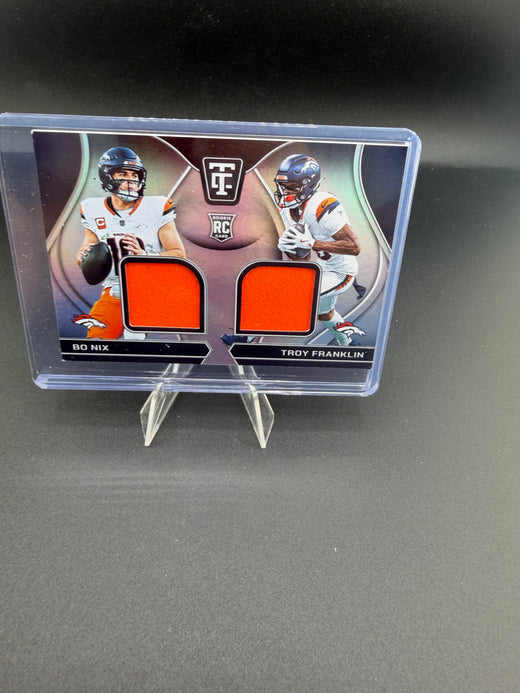 2024 Panini Totally Certified Bo Nix Troy Franklin Rookie Dual Swatches RDS-DEN Broncos - front