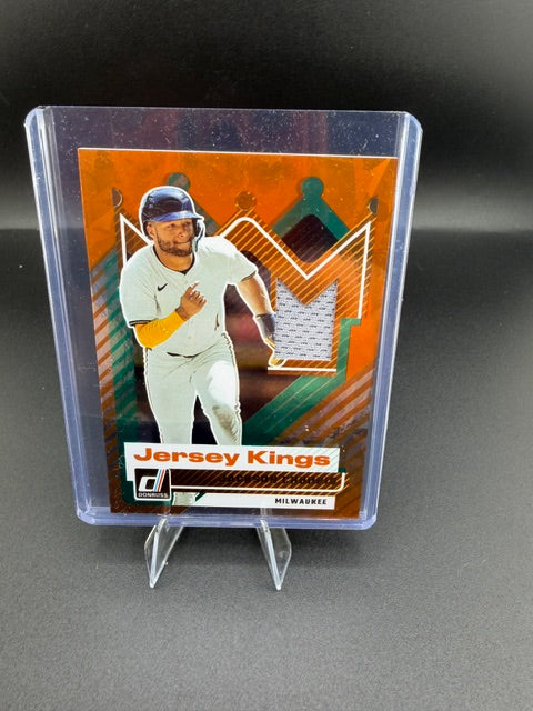 Panini 2025 Donruss Jersey Kings Jackson Chourio #JK-JC Orange Ice MEM - front