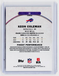 2025 Topps Finest Keon Coleman Purple Refractor /150 #83 Buffalo Bills - back