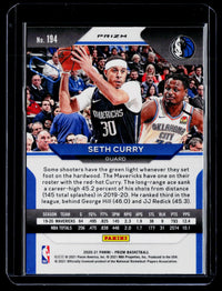 2020-21 Panini Prizm Basketball Seth Curry Green Prizm #194 - back