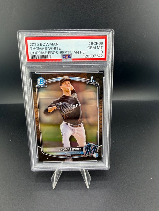 2025 Topps Bowman Chrome Prospects Reptilian Refractor Thomas White BCP-69 PSA 10 - front
