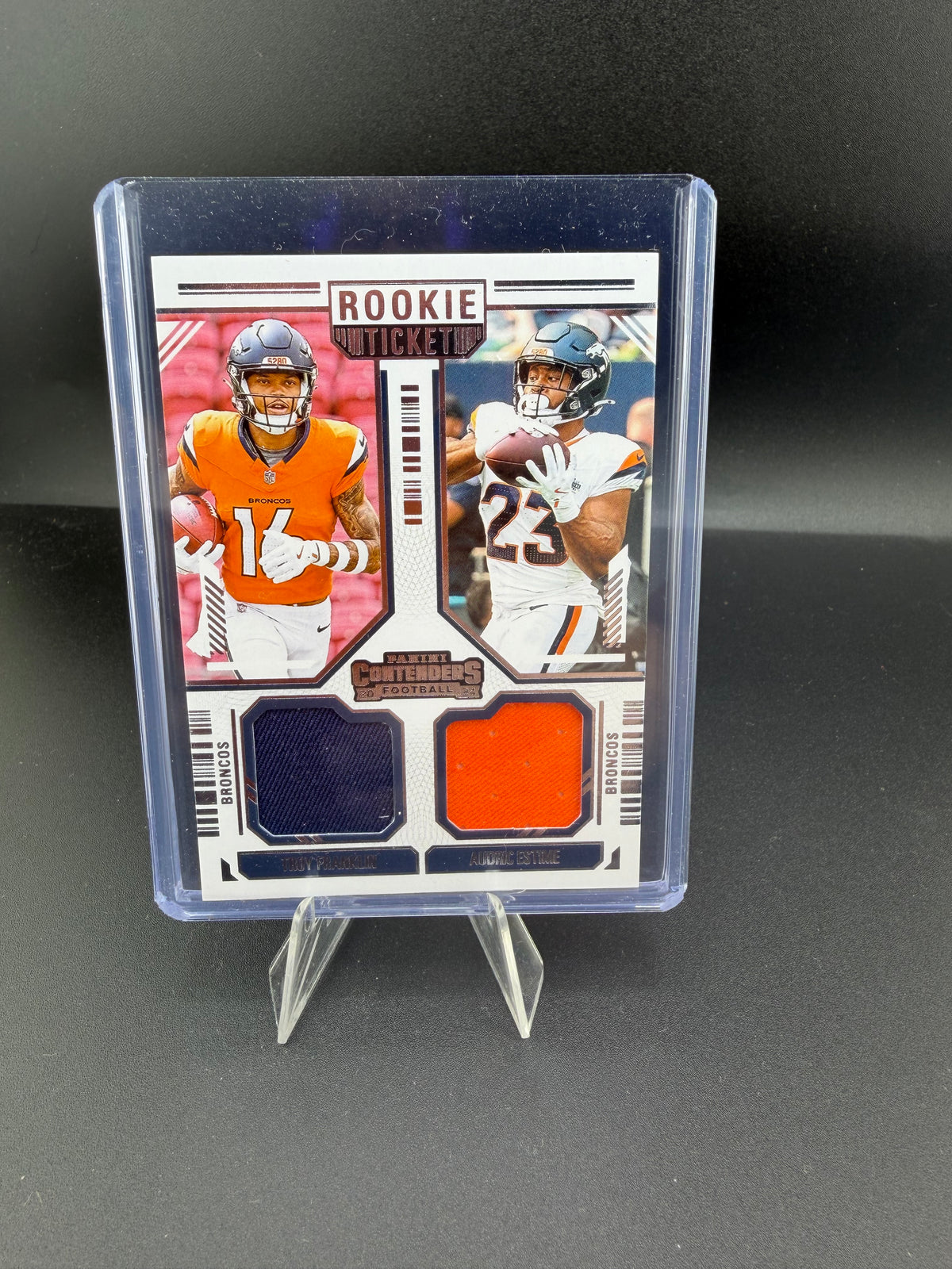 2024 Panini Contenders Rookie Ticket Dual Swatches DS-9 Troy Franklin / Audric Estime - front
