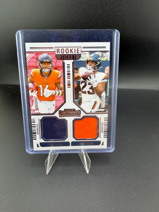 2024 Panini Contenders Rookie Ticket Dual Swatches DS-9 Troy Franklin / Audric Estime - front