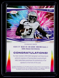 2025 SAGE Autograph Jacardia Wright Auto Card A-JW3 - back
