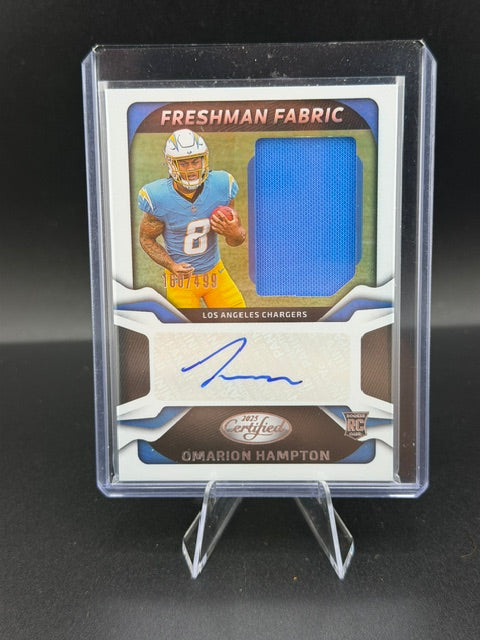 2025 Panini Certified Freshman Fabric Omarion Hampton RC Auto Memorabilia /499 #FBC-OHN - front
