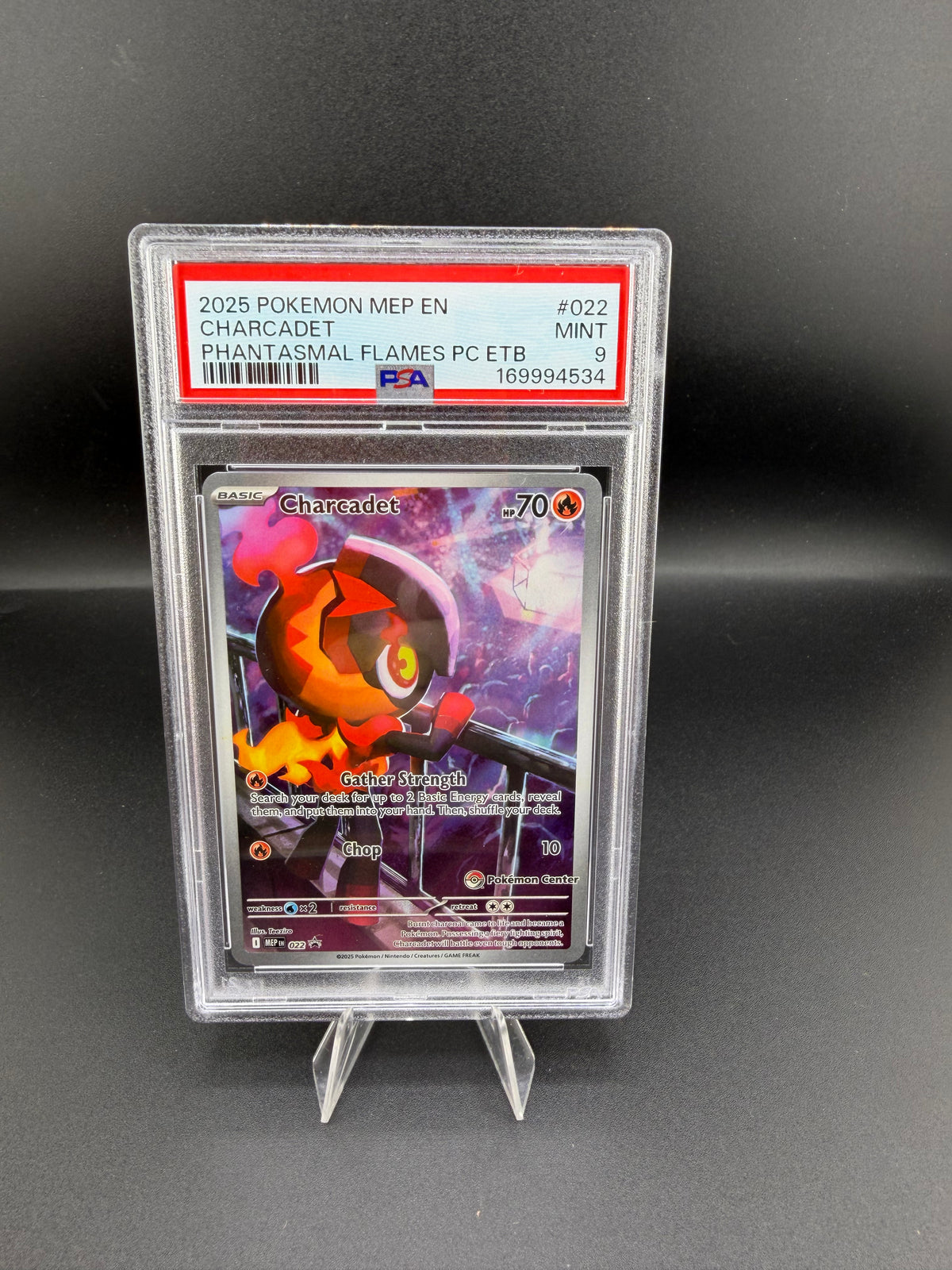 2025 Pokémon Phantasmal Flames Charcadet Pokémon Center ETB Promo #022 PSA 9 - front