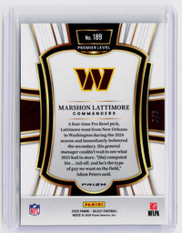 2025 Panini Select Football Marshon Lattimore #189 Green Prizm Premier Level 5/5 - back