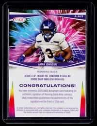 2025 SAGE HIT Autographs Purple Amar Johnson #A-AJ3 - back