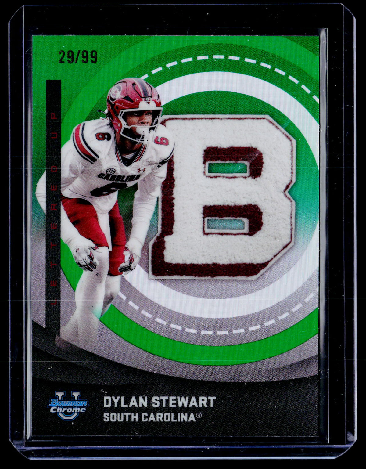 2025 Topps Bowman Chrome University Lettered Up Dylan Stewart Green Refractor #LU-16 /99 - front