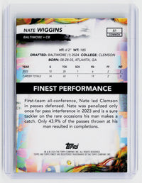 2024 Topps Finest Football Nate Wiggins Rookie Card #51 3/35 Baltimore Ravens - back