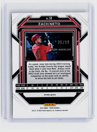 2023 Panini Prizm Baseball Zach Neto Purple Prizm RC #58 /99 - back