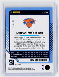2024-25 Panini Donruss Optic Karl-Anthony Towns Red /99 #158 Knicks 66/99 - back
