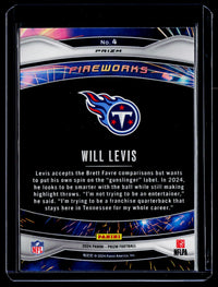 2024 Panini Prizm Football Fireworks Will Levis No. 4 - back