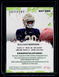 2025 SAGE Collectibles Artistry Autograph Benjamin Morrison ART-BM2 - back