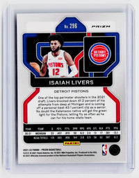 2021-22 Panini Prizm Isaiah Livers White Sparkle Rookie #296 Detroit Pistons - back