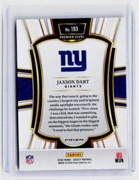 2025 Panini Select Football Jaxson Dart Pink Prizm Premier Level RC #193 - back