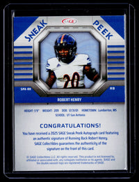 2025 SAGE Sneak Peek Signatures Blue High Series Autograph Robert Henry SPA-RH - back