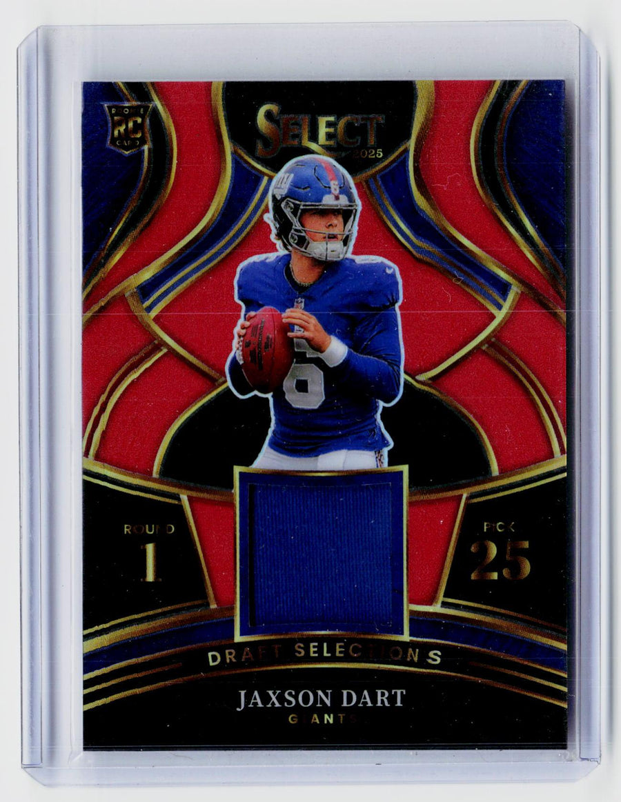 2025 Panini Select Football Draft Selections Jaxson Dart Giants Memorabilia Rookie Card DSM-JDT - front