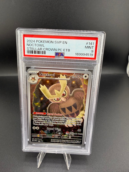 2024 Pokémon Stellar Crown Noctowl #141 Pokémon Center ETB Promo PSA 9 - front