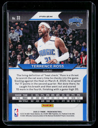 2020-21 Panini Prizm Basketball Terrence Ross #33 Orlando Magic - back