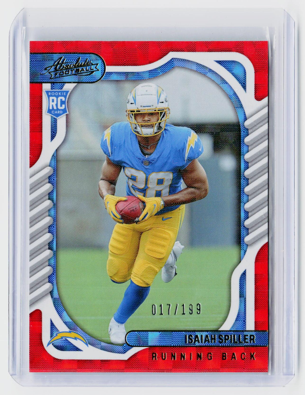 2022 Panini Absolute Football Isaiah Spiller Rookie Red #116 /199 Los Angeles Chargers - front