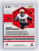 2021 Panini Mosaic Football Jeremiah Owusu-Koramoah Pink Fluorescent Rookie #365 /10 - back
