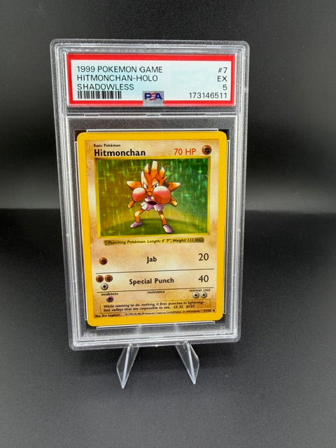 1999 Wizards Pokémon Game Shadowless Holo Hitmonchan #7 PSA EX 5 - front